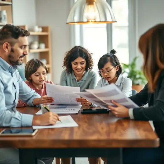 Clean Energy Tax Credit: HVAC Efficiency Guide | H2C 3 A family reviewing energy bills with a tax professional at a table.