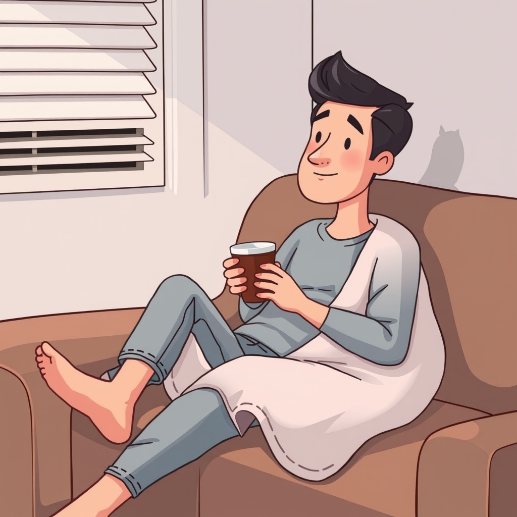 Apollo Beach HVAC: AC & Heating Repair Services 7 An adult sitting on a couch with a soft blanket and a cup, near a vent.
