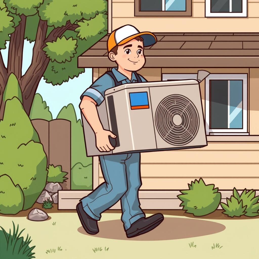 Blog 2 A technician carries a new air conditioner unit to a house
